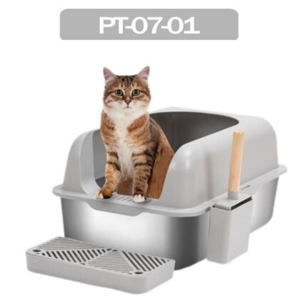 Semi Enclosed Stainless Steel Cat Litter Box