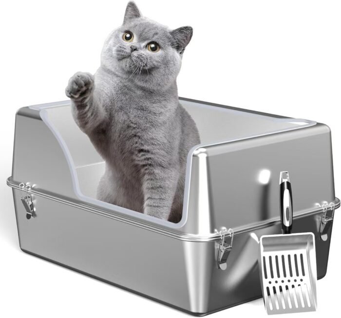 Full Stainless Steel Side Entry Cat Litter Box