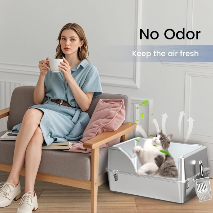 Full Stainless Steel Side Entry Cat Litter Box
