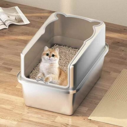 semi-open Seamless full stainless steel cat litter box